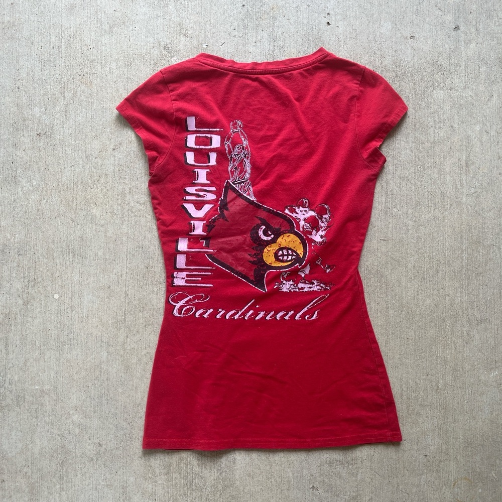 Majestic Louisville Cardinals Red V-Neck Tee with Logo